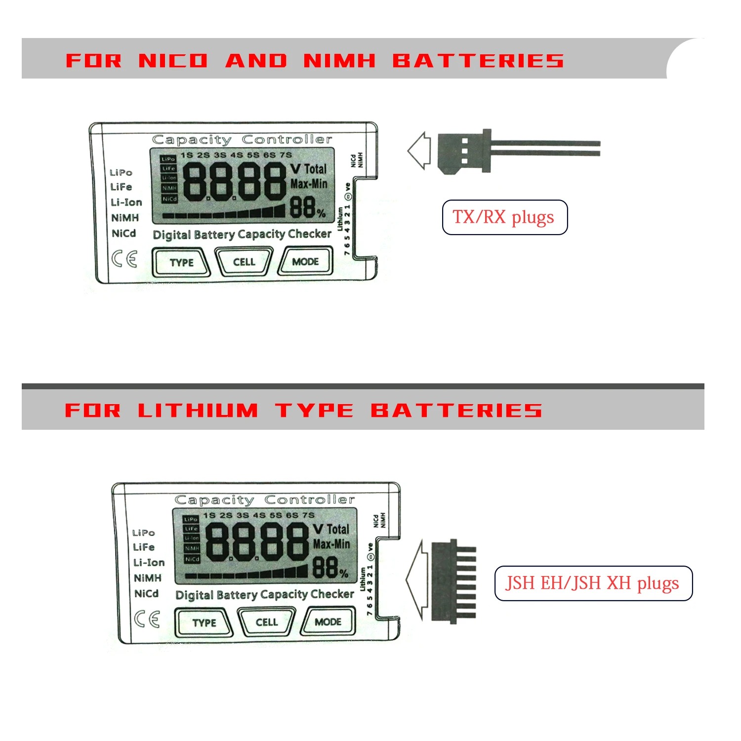 Drone Battery Alarm - RC セルメーター 7 デジタルバッテリー容量チェッカー コントローラーテスター 電圧テスター