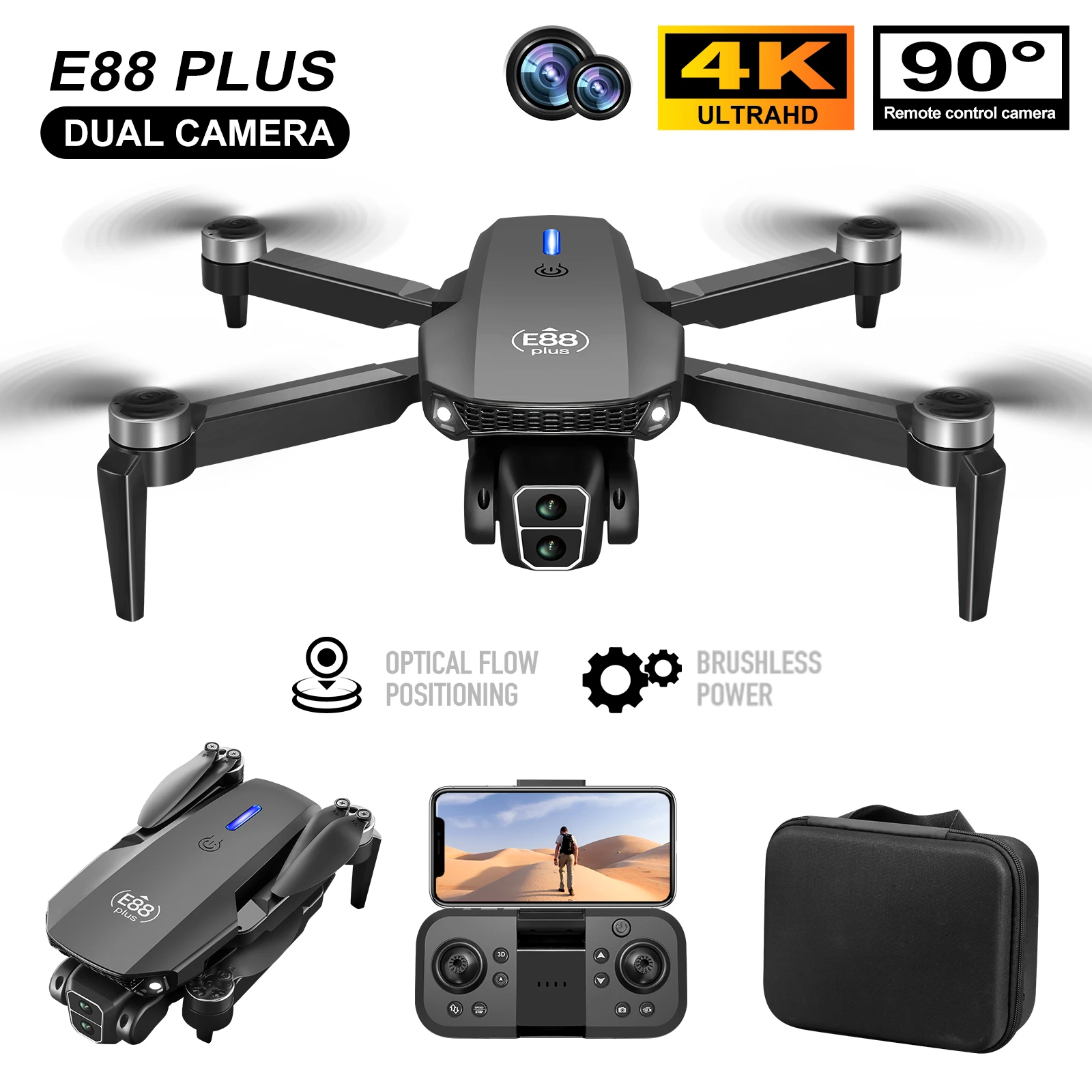 新型E88 Plusクアッドコプタードローン：90 °    - Drone Battery Case のレビューと価格
