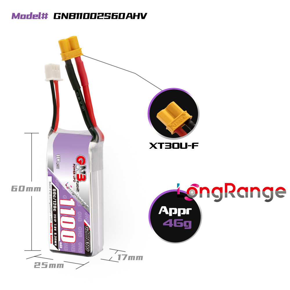 GNB 1100mAh 2S 3S 4S 6S 60C/12 - Drone Battery Connector のレビューと価格